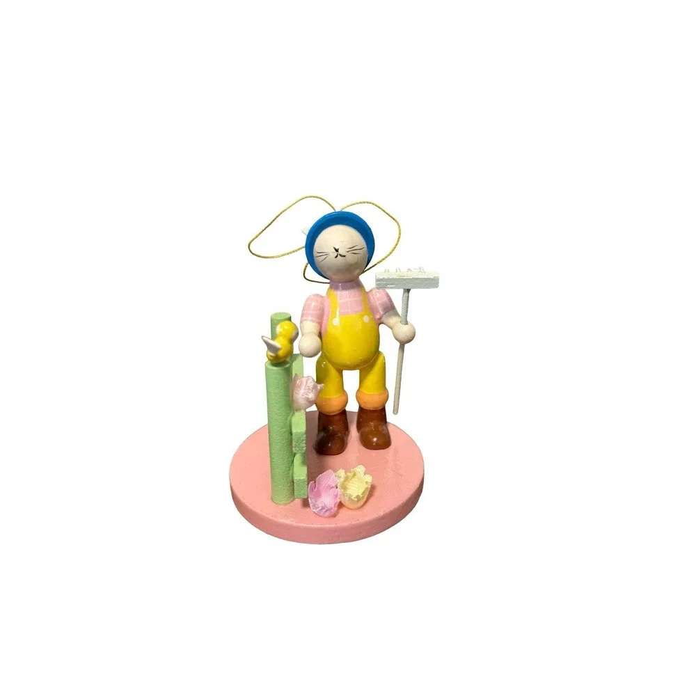 Vintage Philip Stahl Wooden Ornament Spring‎ Bunny Gardener 1980's Trinket